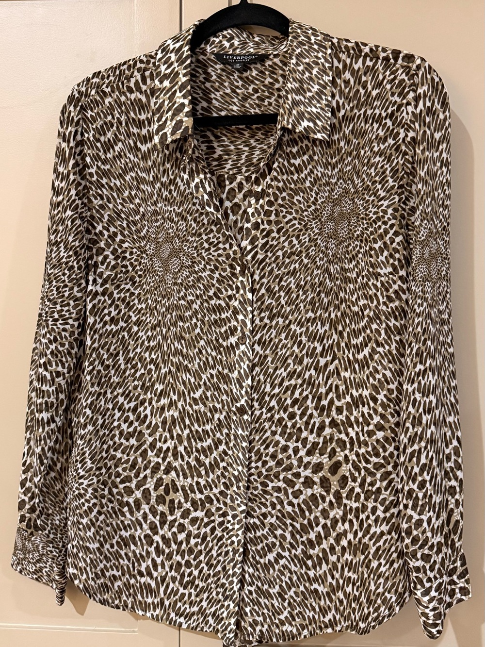 Liverpool Leopard-Print Button-Up Blouse in Brown and White